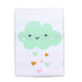 Étiquette tissée - Nuage menthe sur blanc