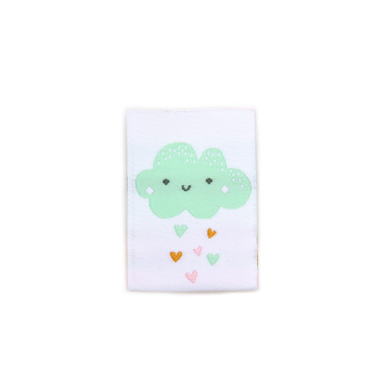 Woven Label - Nuage menthe sur blanc