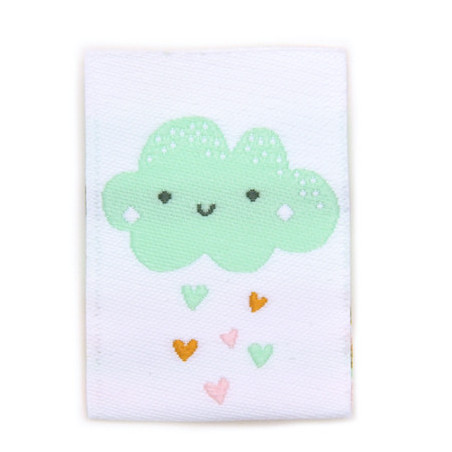Étiquette tissée - Nuage menthe sur blanc