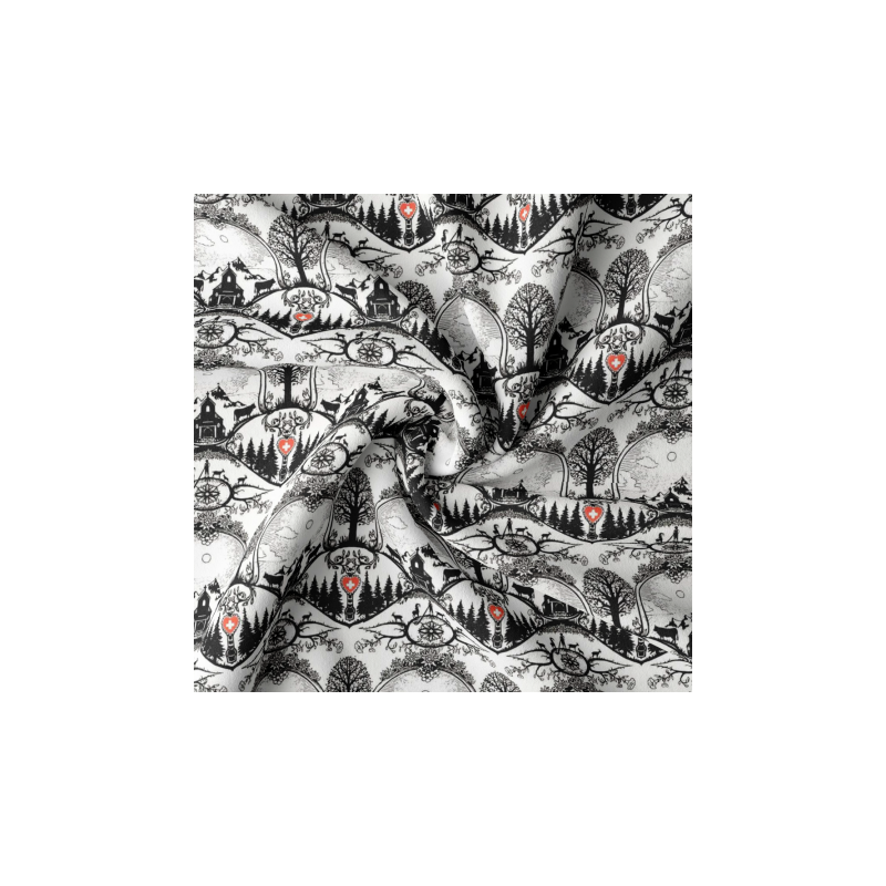 Satin de laine de baum - Scherenschnitt « Wiesenberg » blanc