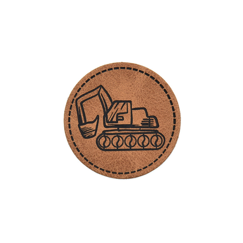 XXL Kunstlederlabel - excavator round brown