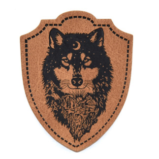 XXL Kunstlederlabel - blason loup brun