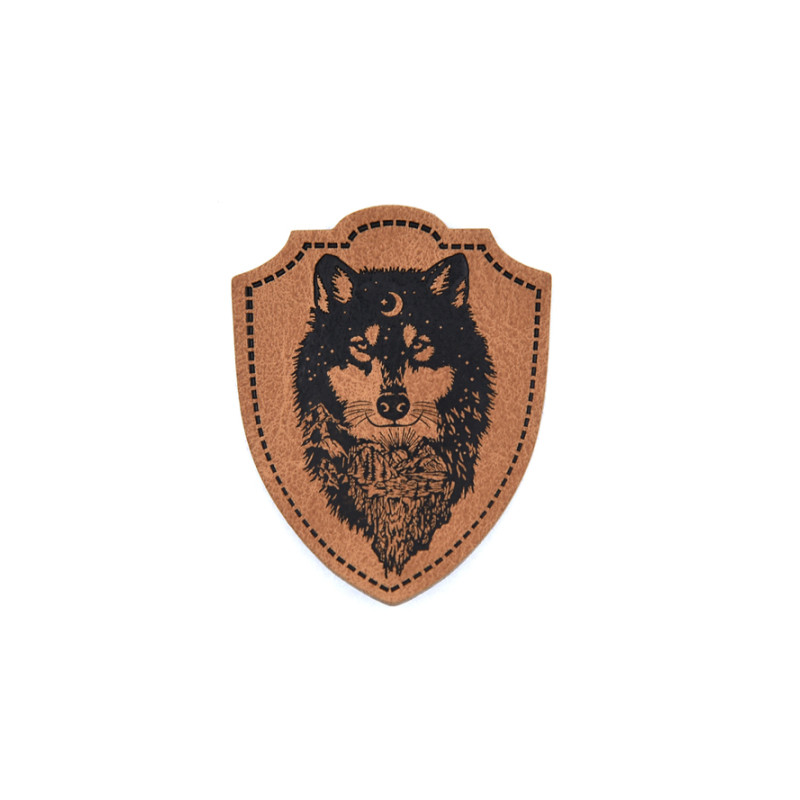 XXL Kunstlederlabel - coat of arms wolf brown