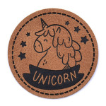 Étiquette similicuir XXL - Licorne ronde marron