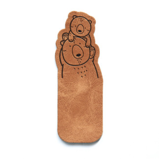 synthetic leather label - foldable PapaBabyBear brown