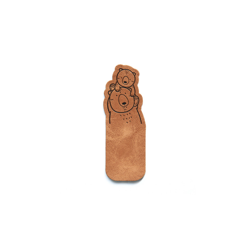 Artificial leather label - foldable PapaBabyBear brown