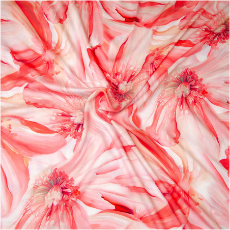 Leftover - viscose - Hilco woven fabric Mira flowers coral 44cm