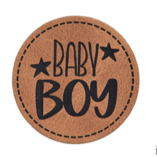 XXL synthetic leather label - Baby boy round brown