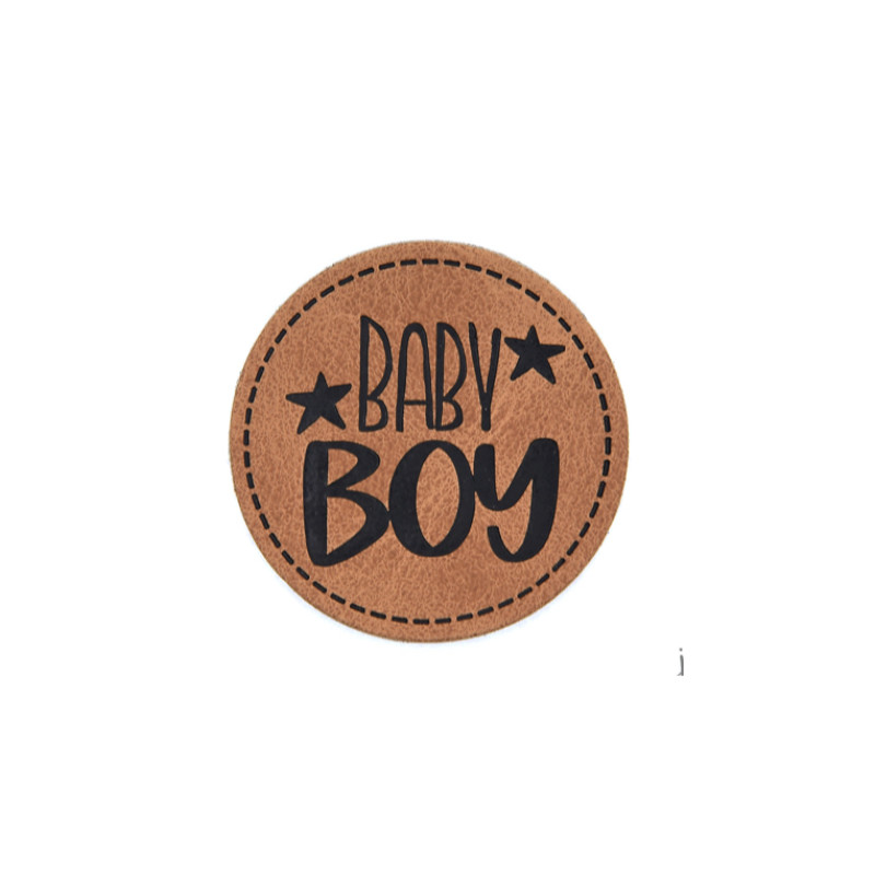 XXL synthetic leather label - Baby boy round brown