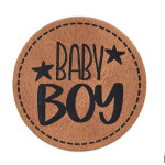 XXL synthetic leather label - Baby boy round brown