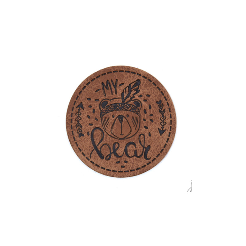XXL synthetic leather label - my bear round brown
