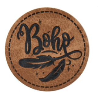 XXL synthetic leather label - Boho round brown