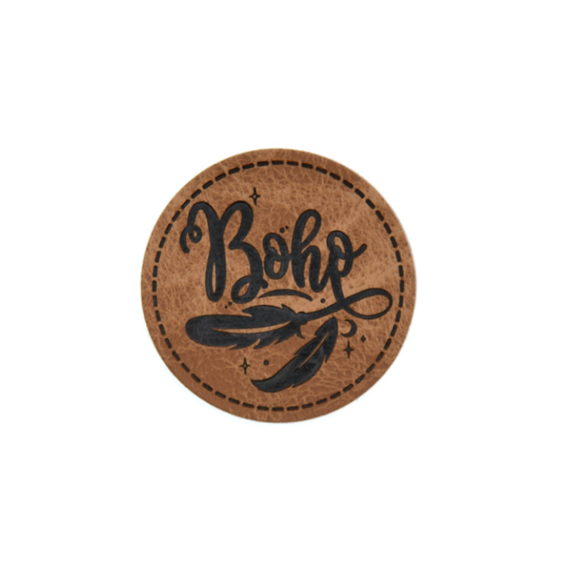 XXL synthetic leather label - Boho round brown