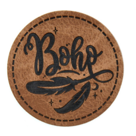 XXL synthetic leather label - Boho round brown