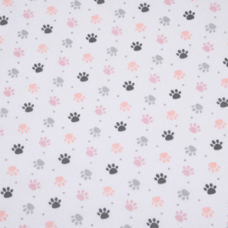 Oilcloth PVC - Paws pink on white