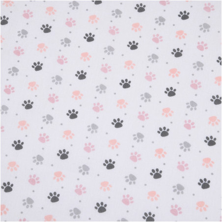 Oilcloth PVC - Paws pink on white