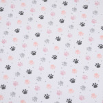 tissu enduite PVC - Pattes roses sur blanc