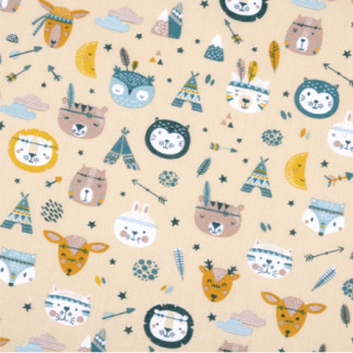 Oilcloth PVC - Indian animals yellow