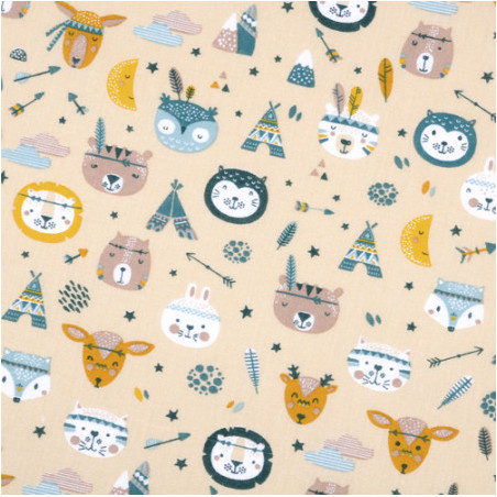 Oilcloth PVC - Indian animals yellow