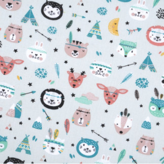 Oilcloth PVC - Indian animals light mint