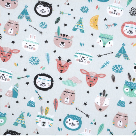Oilcloth PVC - Indian animals light mint