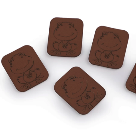synthetic leather label - frog brown