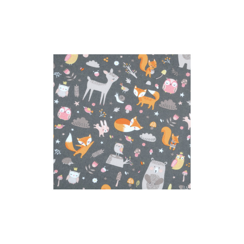oilcloth PVC - Forest animals dark grey