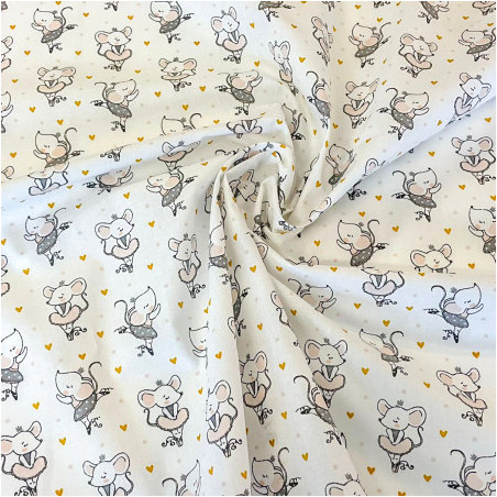 Oilcloth acryl - Little Mouse white