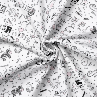 Acrylic oilcloth - Doodle animals white