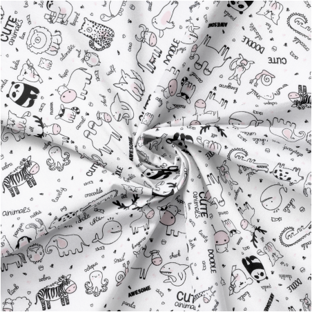 Acrylic oilcloth - Doodle animals white
