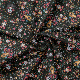 Acrylic oilcloth - Coco Skulls black