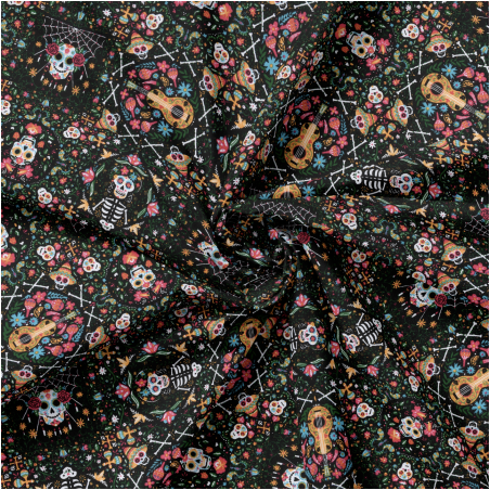 tissu enduite acrylique - Coco Skulls noir