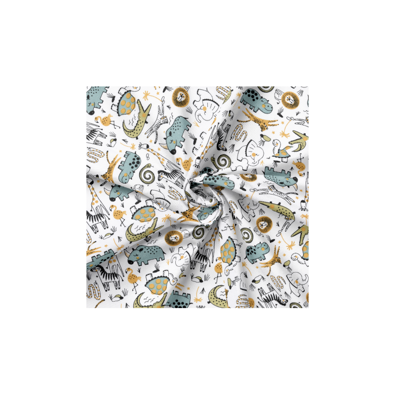 tissu enduite acrylique - Zoo blanc