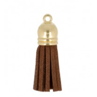 Pendentif - Mini pompon simili similicuir marron fauve