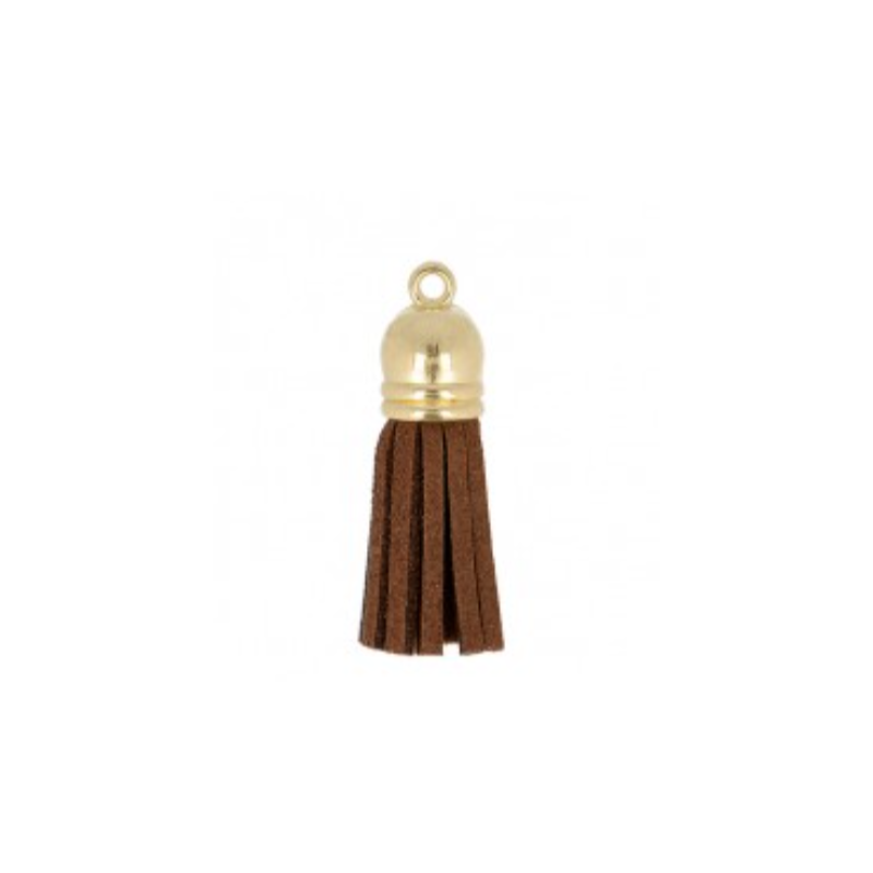 Pendentif - Mini pompon simili similicuir marron fauve