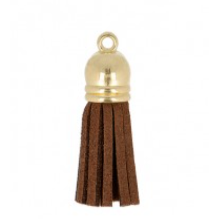 Pendentif - Mini pompon simili similicuir marron fauve