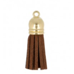 Pendentif - Mini pompon simili similicuir marron fauve