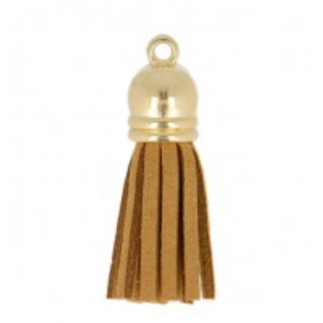 Pendentif - Mini pompon similicuir camel