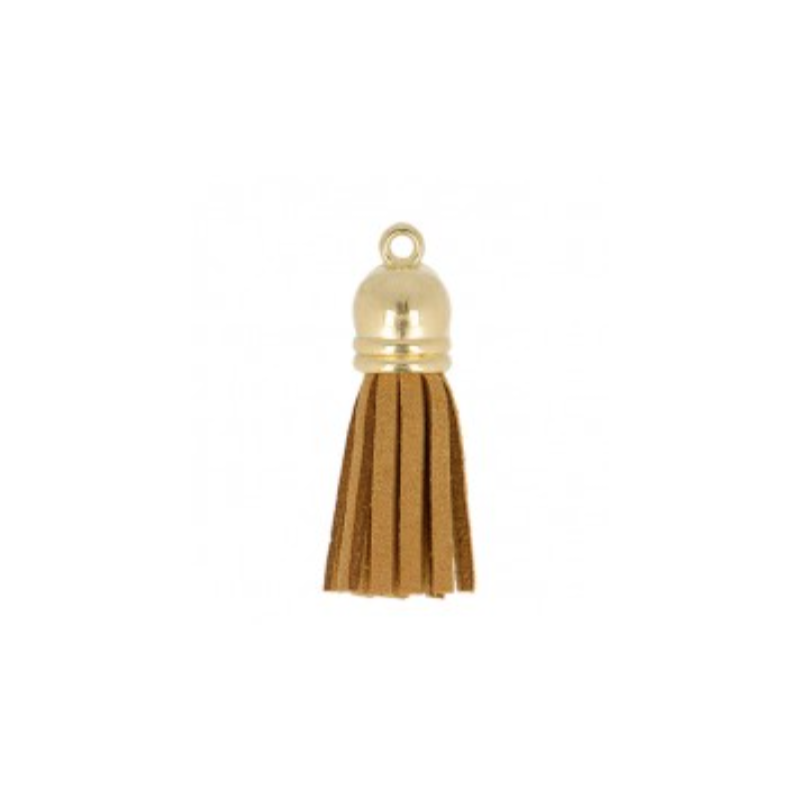 Pendentif - Mini pompon similicuir camel