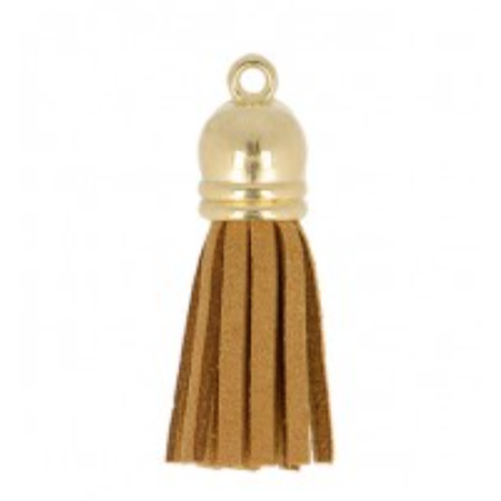 Pendentif - Mini pompon similicuir camel
