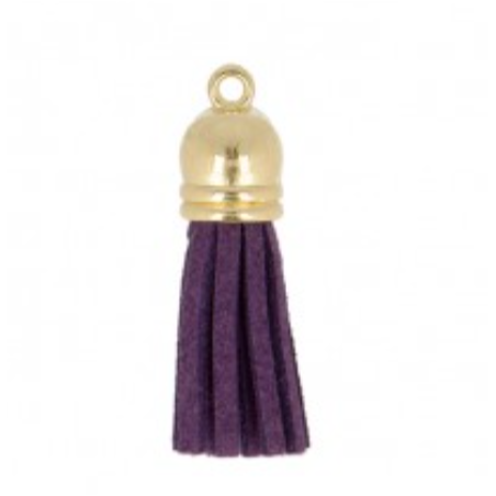 Pendentif - Mini pompon simili similicuir aubergine