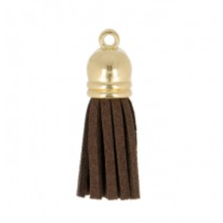 Pendentif - Mini pompon simili similicuir marron foncé