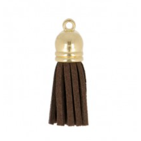 Pendentif - Mini pompon simili similicuir marron foncé