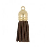 Pendentif - Mini pompon simili similicuir marron foncé