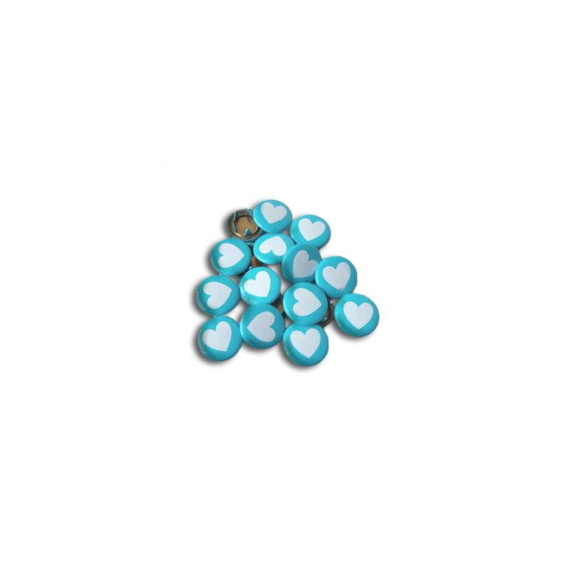 Snap fastener heart white on turquoise - set of 10