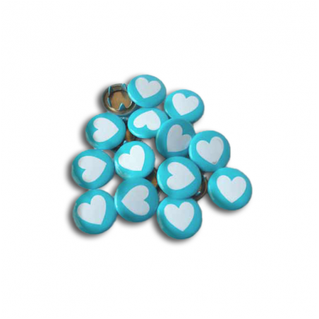 Bouton pression cœur blanc sur turquoise - lot de 10