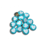 Snap fastener heart white on turquoise - set of 10