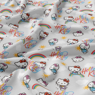 Coton tissé - Hello Kitty arc-en-ciel gris clair