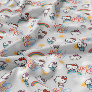 coton tissé - Hello Kitty Rainbow gris clair
