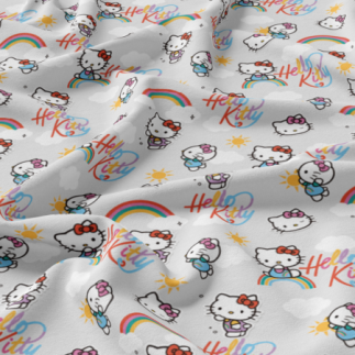 Woven Cotton - Hello Kitty Rainbow light grey